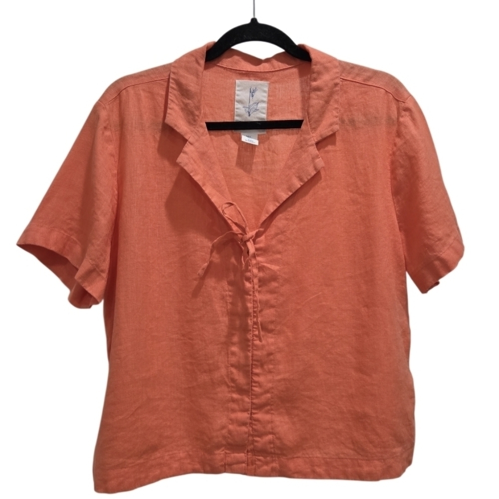 Calypso St Barth Coral Orange 100% Linen Top, Large